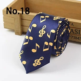 Classic Musical Notes Tie Neck Mens Skinny 5cm Zipper Neckties Red Black Blue White Color Slim Narrow Entertainment Party