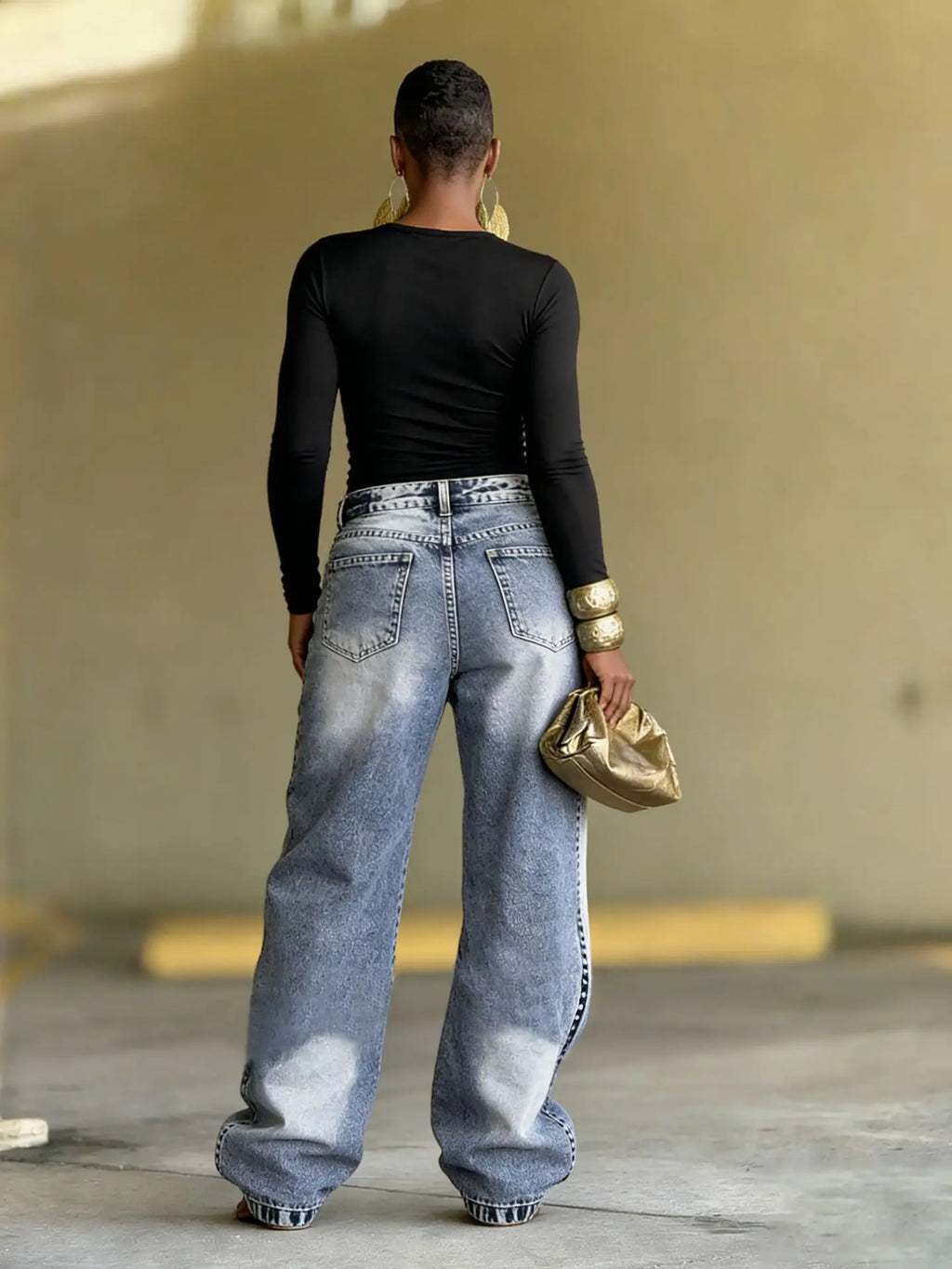 Jeans Women Vintage Wide Leg Pants Denims Washed Streetwear Patchwork Patches Straight Trousers Distressed Floor Length 2026