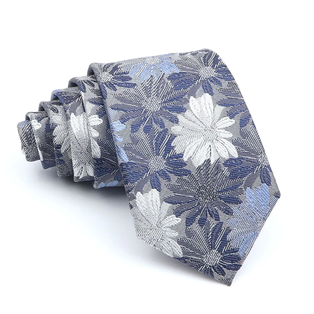 New Men's Casual 7CM Ties Classic Polyester Woven Party Neckties Fashion Burgundy Flower Man Neck Tie For Wedding Business Male