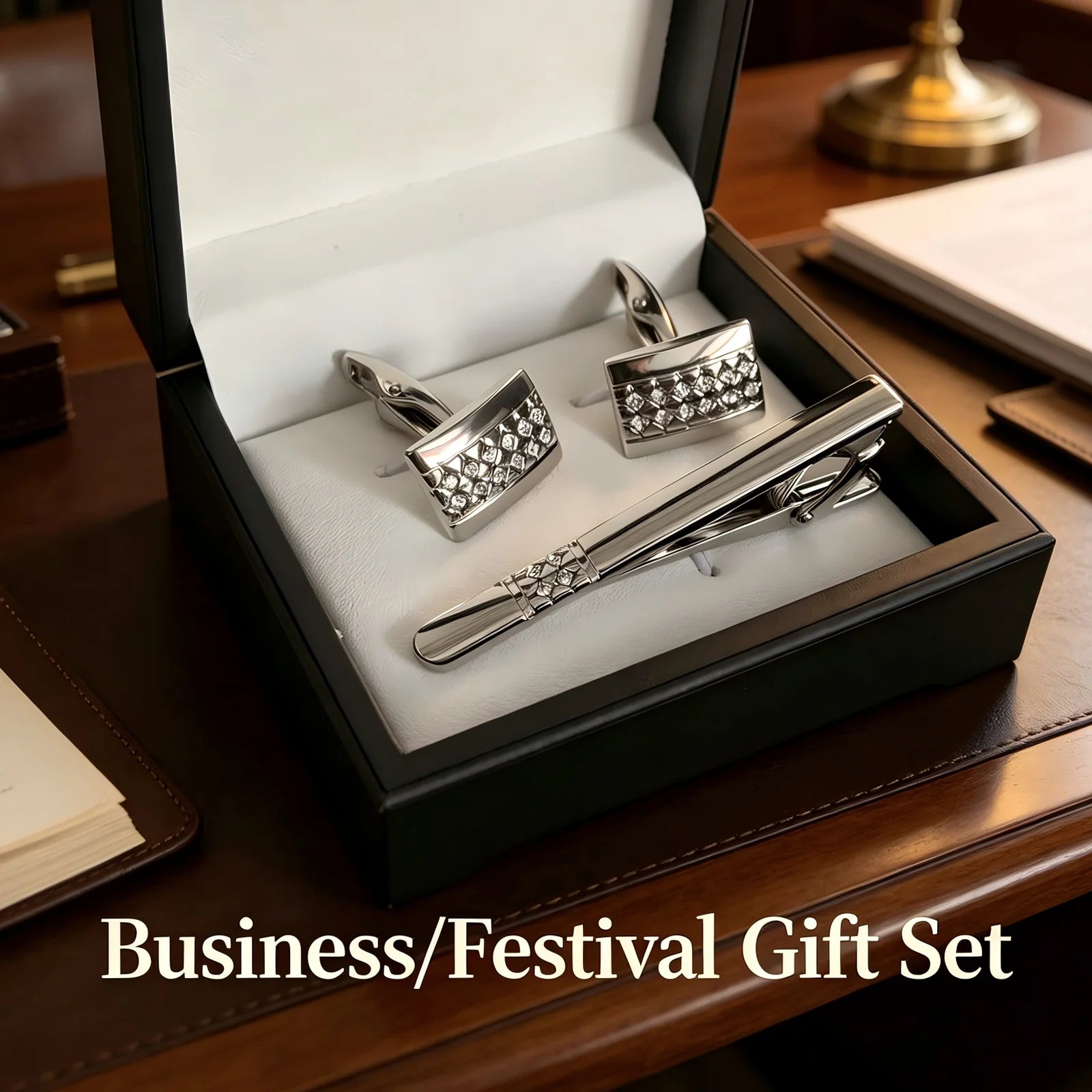 Mens Cufflinks & Tie Clip Set – Gold Cufflinks for Men with Matching Tie Bar, Durable Metal, Great Gift for Husband, Dad, Son