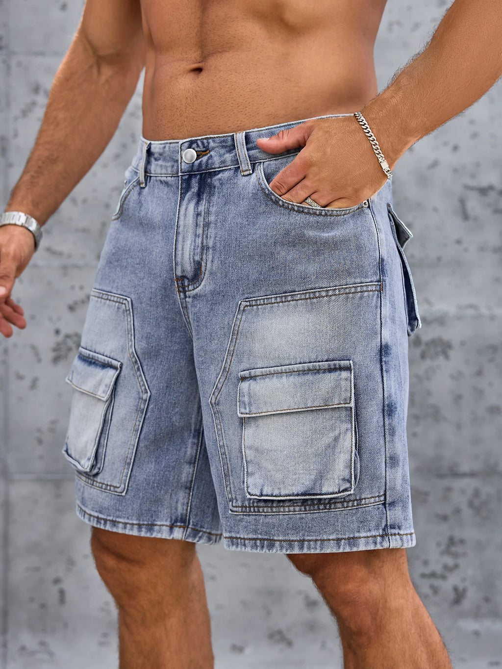 Jeans Workwear Denim Shorts Man Blue Slim Fit Stretch Vintage Straight Jeans