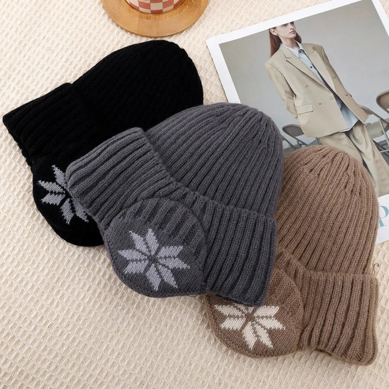 New Outdoor Women Men Winter Knitted Hat Plush Warm Peaked Cap Earmuff Fashion Faux Fur Lined Bomber Hats Cycling Ear Protection