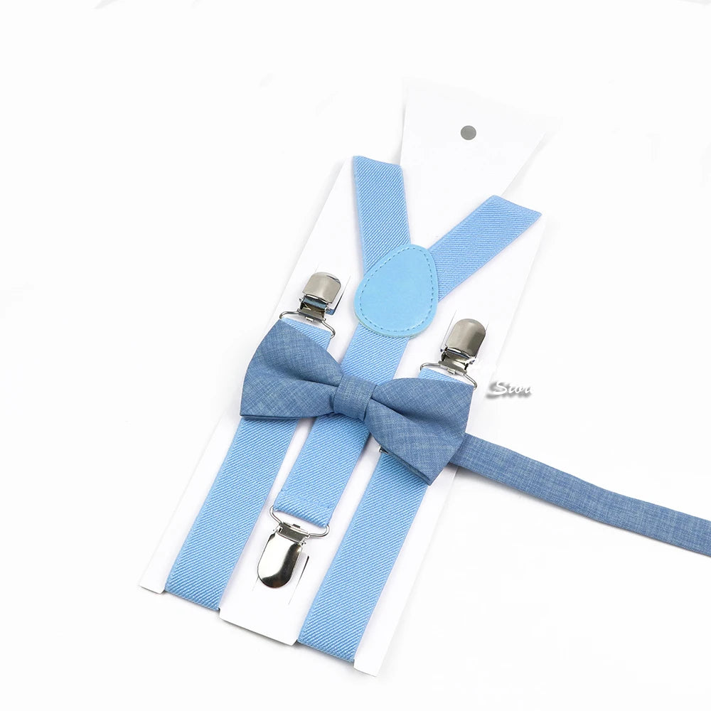 Hot Sale Suspender Bowtie Set For Men Boys Skyle Blue Royal Blue Navy Blue Elastic Adjustable Y-Back Braces Straps Accessory