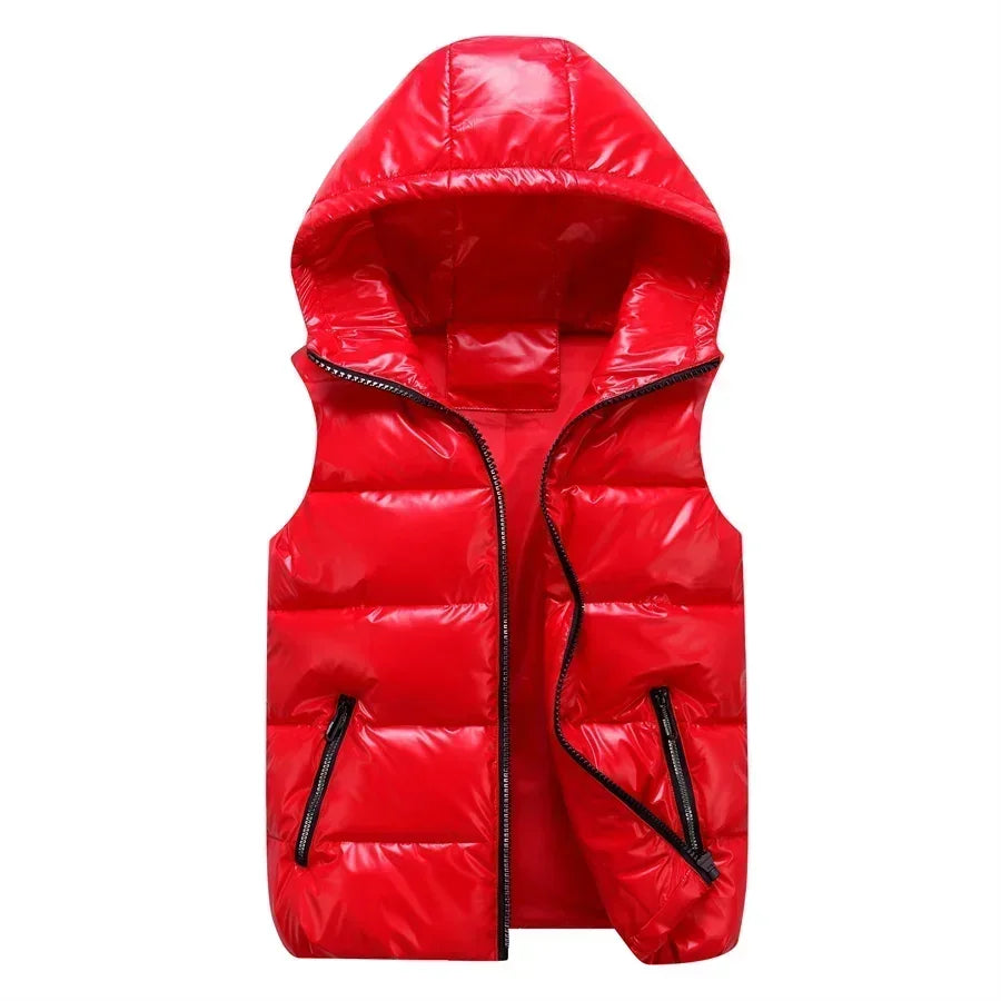 Men Winter Hooded Padded Vest Glossy Sleeveless Jacket Casual Outwear Thicken Warm Coat Waterproof Waistcoat Men Clothing 4XL