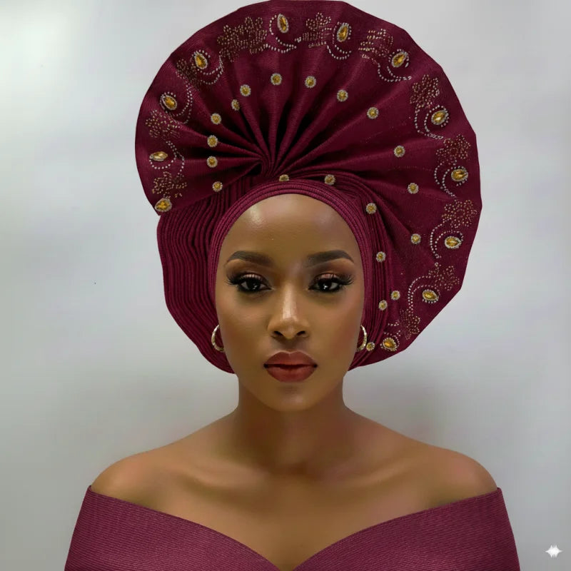 Latest Aso Oke Auto Gele Headtie Already Handmade African Cap Nigerian Wedding Gele Women Braid Turbans Ladies Head Wraps 9L0624