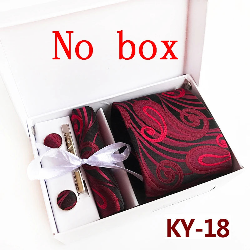 tie set for men gift box for men gravata luxury designer brand 8 cm Jacquard Necktie Pocket Square Clip cufflinks