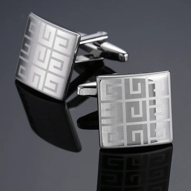 Cufflinks For Men Luxury Silvery Cuffs Retro Metal Cuff Links Mens French Square Button Shirts Business Jewelry Gift For Wedding