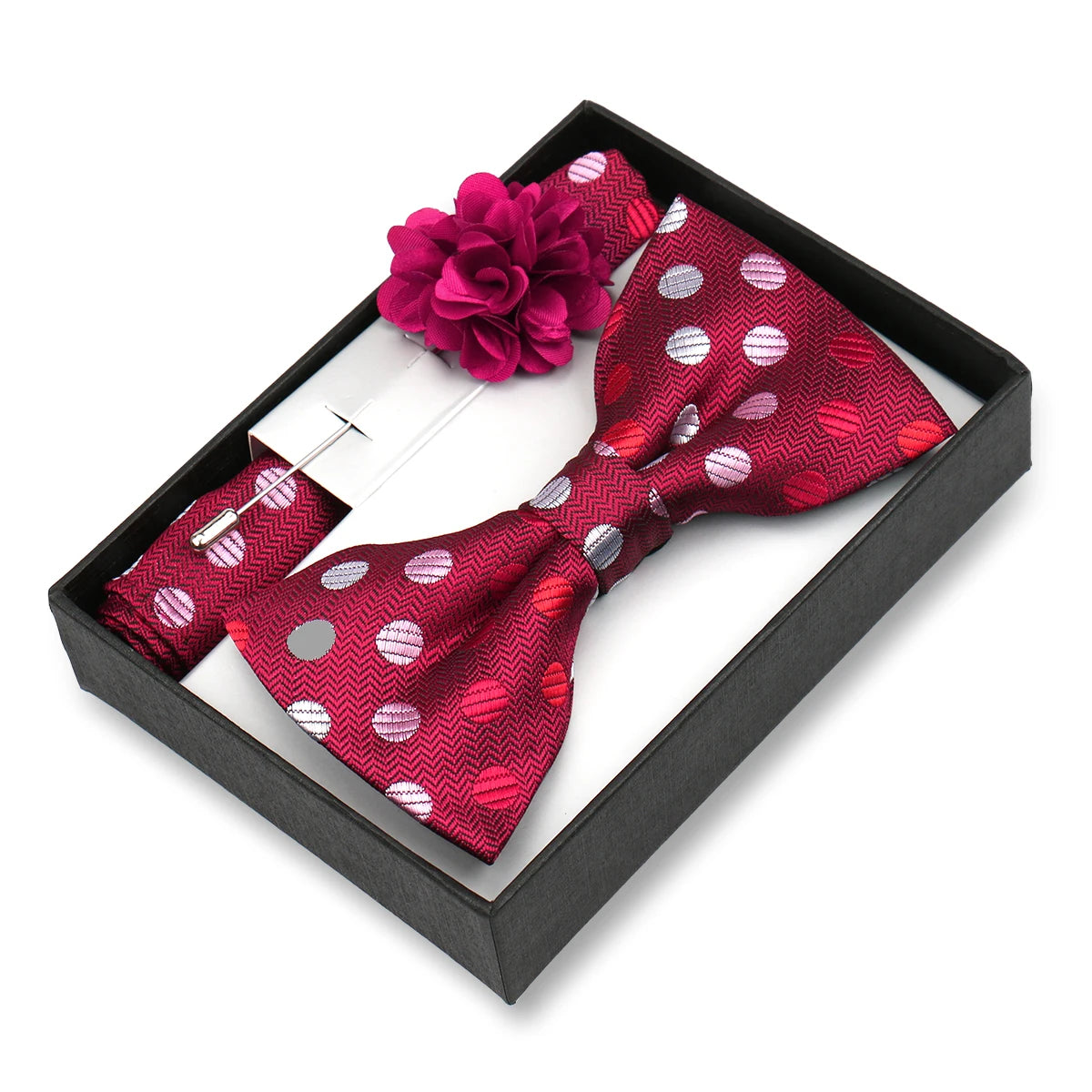 Classic High Quality Bow Tie Set Box Gift For Men Fashion Elegant Bowtie Handchief And Brooch Set Wedding Business Accessories