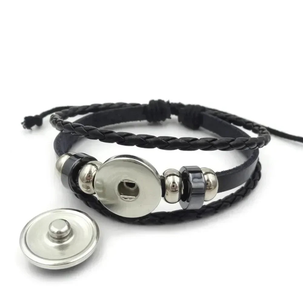 Handwoven Leather Bracelet - Adjustable Glass Cabochon Bangle for Women, Fashionable Boho Jewelry Gift, Trendy Wrist Accessory