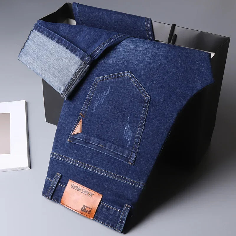 2025 Men NEW Men's Fashion Business Jeans Classic Style Casual Stretch Slim Jean Pants Male Brand Denim Trousers Black Blue Me