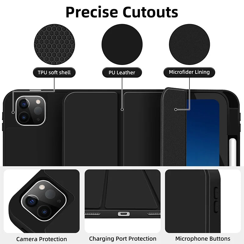 For iPad A16 11th 10th 9th 8th Air 4th 5th Generation 10.9 inch Pencil Holder Case iPad Pro 11 12.9 13 inch Tablet Funda Cover