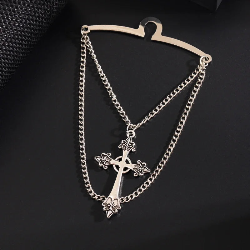 High-end Metal Cross Tassel Tie Clips for Men Business Wedding Necktie Clips Shirt Collar Pin Luxulry Jewelry Accessories