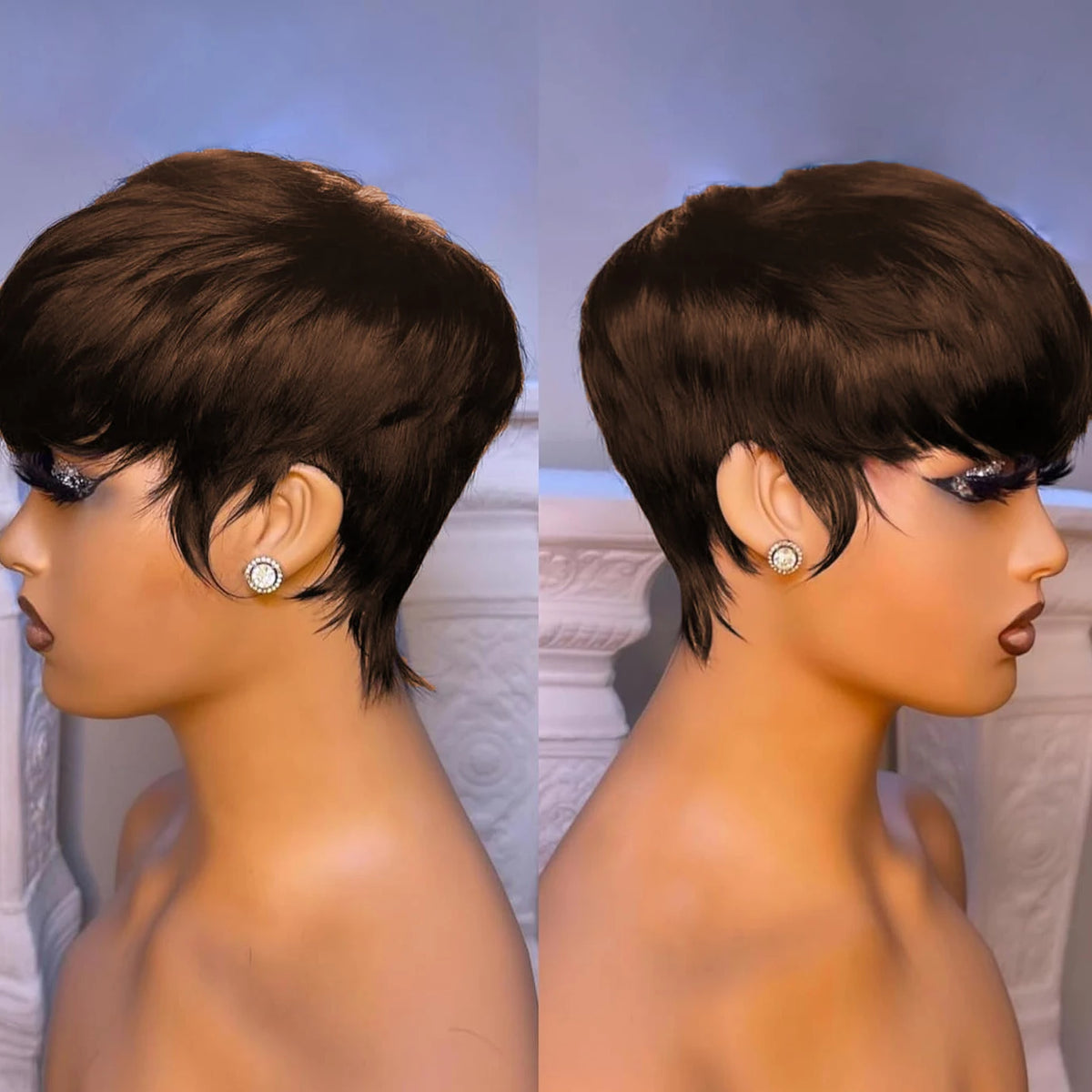 Pixie Cut Straight Human Hair Wig For Women Full Machine Made Human Hair Wig 150% Density 6Inch