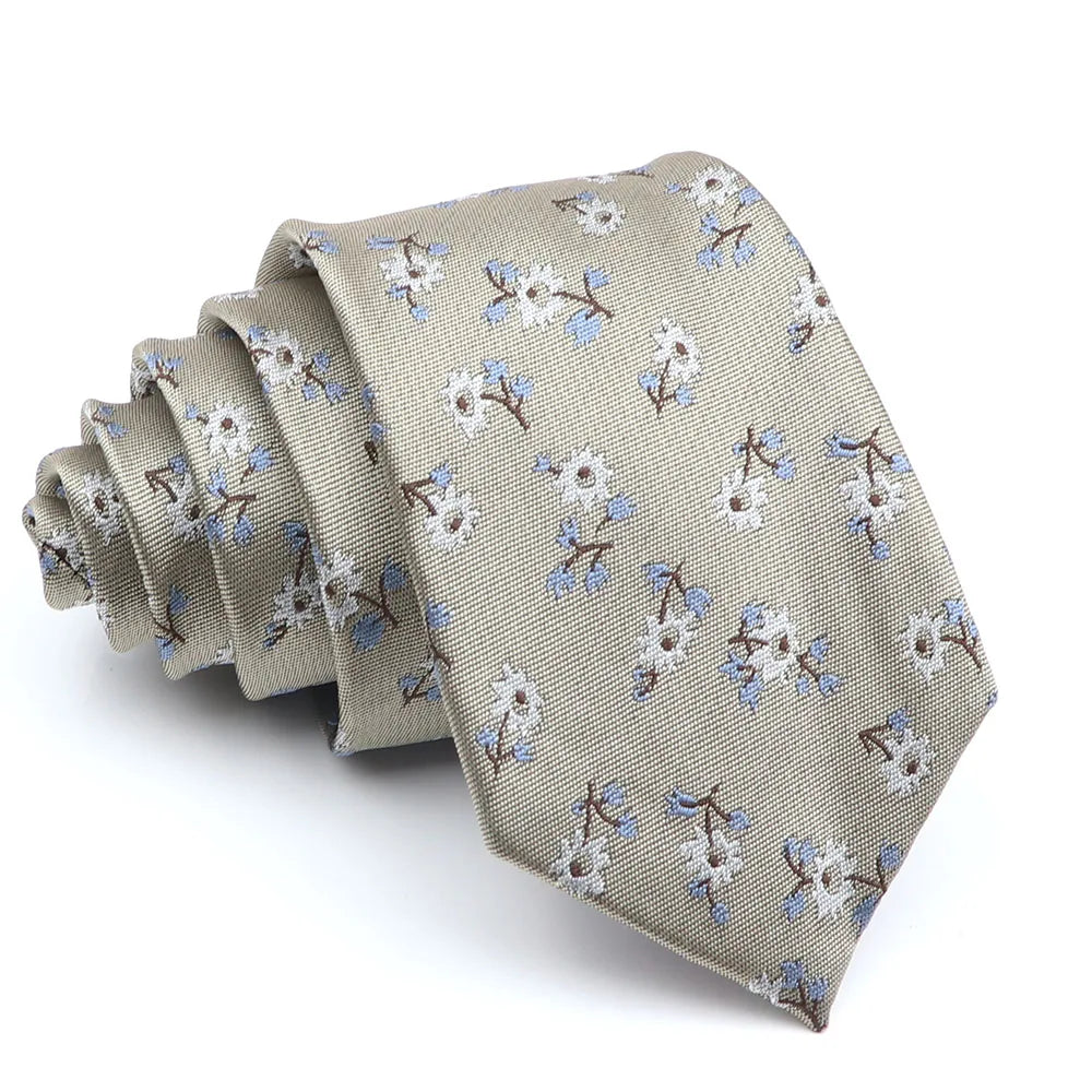 New Men's Casual 7CM Ties Classic Polyester Woven Party Neckties Fashion Burgundy Flower Man Neck Tie For Wedding Business Male