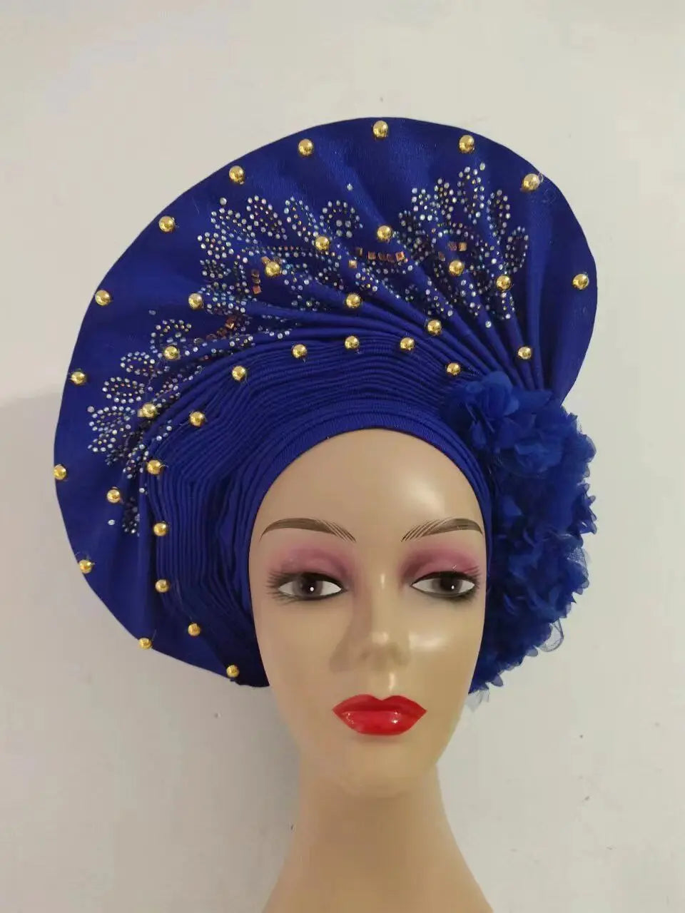 Hot Sale Nigerian Gele Headtie Aso Oke Gele Already Made Auto Gele Aso Turban Women Headwrap Nigerian Hairtie Femme Hats 1Set