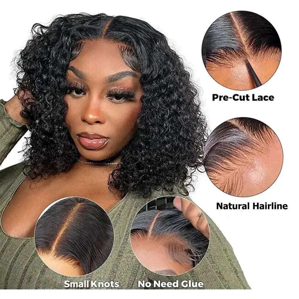 Kinky Curly Glueless Short Curly Bob Hair Wig Human Hair 5x5 HD Lace Closure Wigs Wear To Go Lace Frontal Wig Water Wave Cut Wig