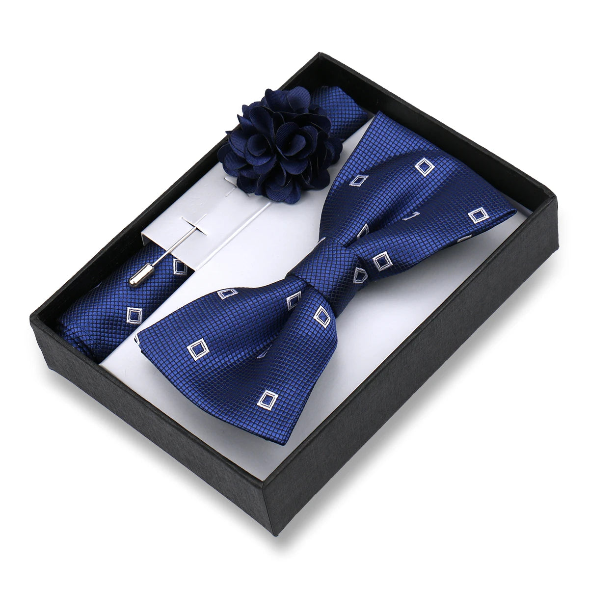 Classic High Quality Bow Tie Set Box Gift For Men Fashion Elegant Bowtie Handchief And Brooch Set Wedding Business Accessories
