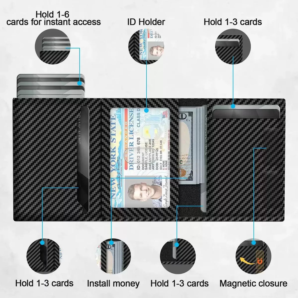 Wallet Card Holde  Pop Up PU Case,  Smart, RFID Blocking, Minimalist, Front Pocket 9-14 Card Capacity | ID Window | Cash Slot