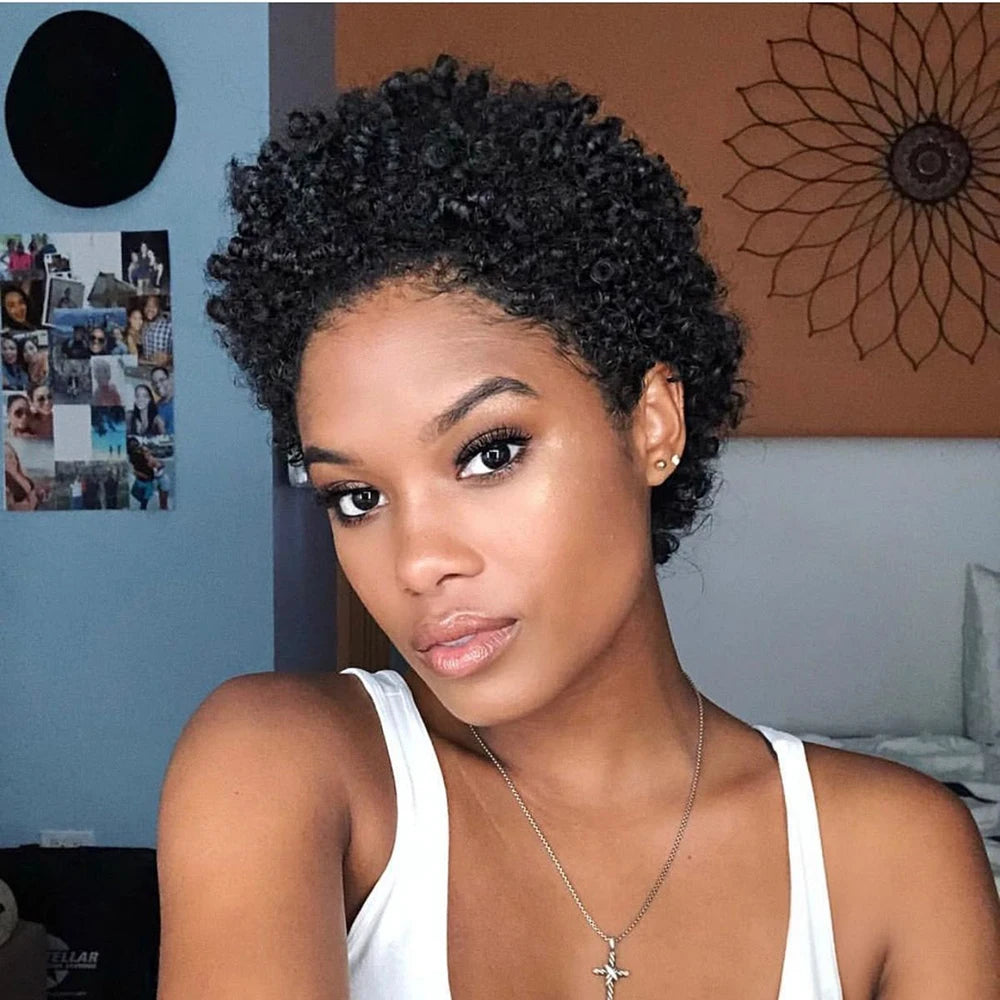 Short Curly Pixie Wigs Human Hair 100% Glueless Wig 13X4 Lace Front Wig Natural Realistic Tangle Free For Women Daily Wear