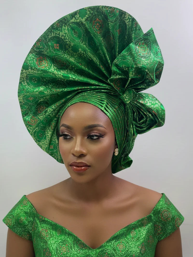 Latest Aso Oke Auto Gele Headtie Already Handmade African Cap Nigerian Wedding Gele Women Braid Turbans Ladies Head Wraps 9L0624