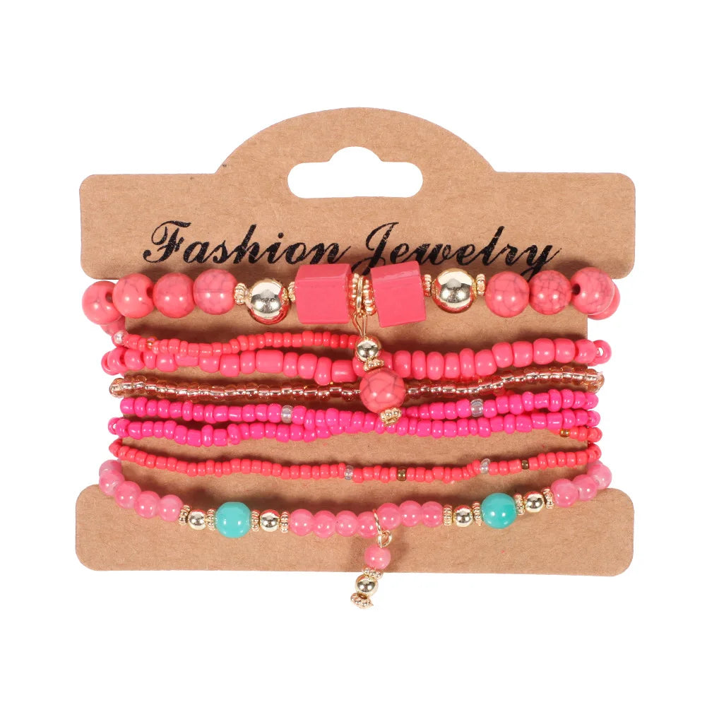 Bohemian Handmade Beads Bracelet Set For Women Summer Colorful Beaded Chain Bangle Men Boho Jewelry Accessories