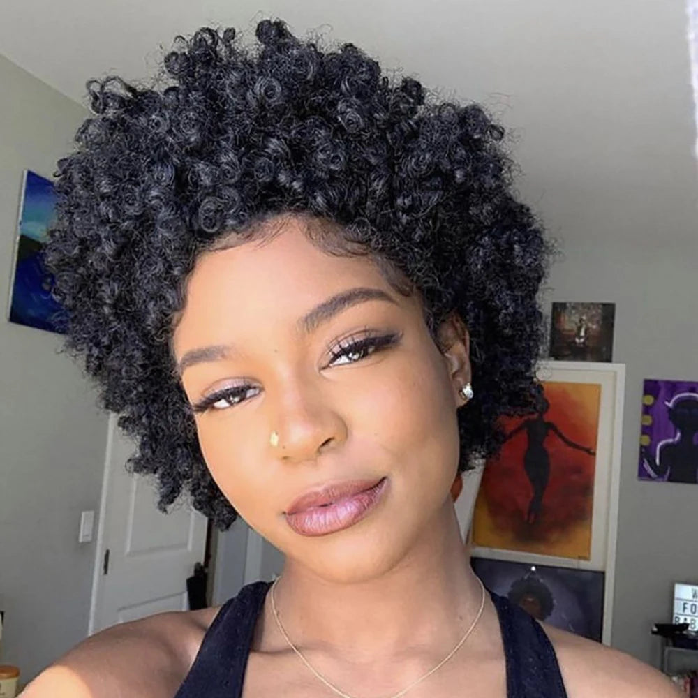 Short Curly Pixie Wigs Human Hair 100% Glueless Wig 13X4 Lace Front Wig Natural Realistic Tangle Free For Women Daily Wear