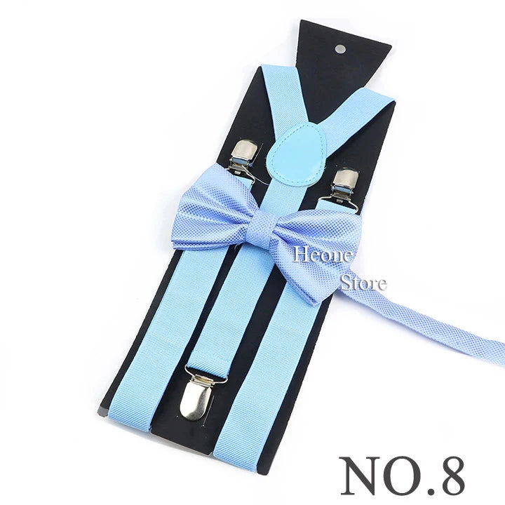 Hot Sale Suspender Bowtie Set For Men Boys Skyle Blue Royal Blue Navy Blue Elastic Adjustable Y-Back Braces Straps Accessory
