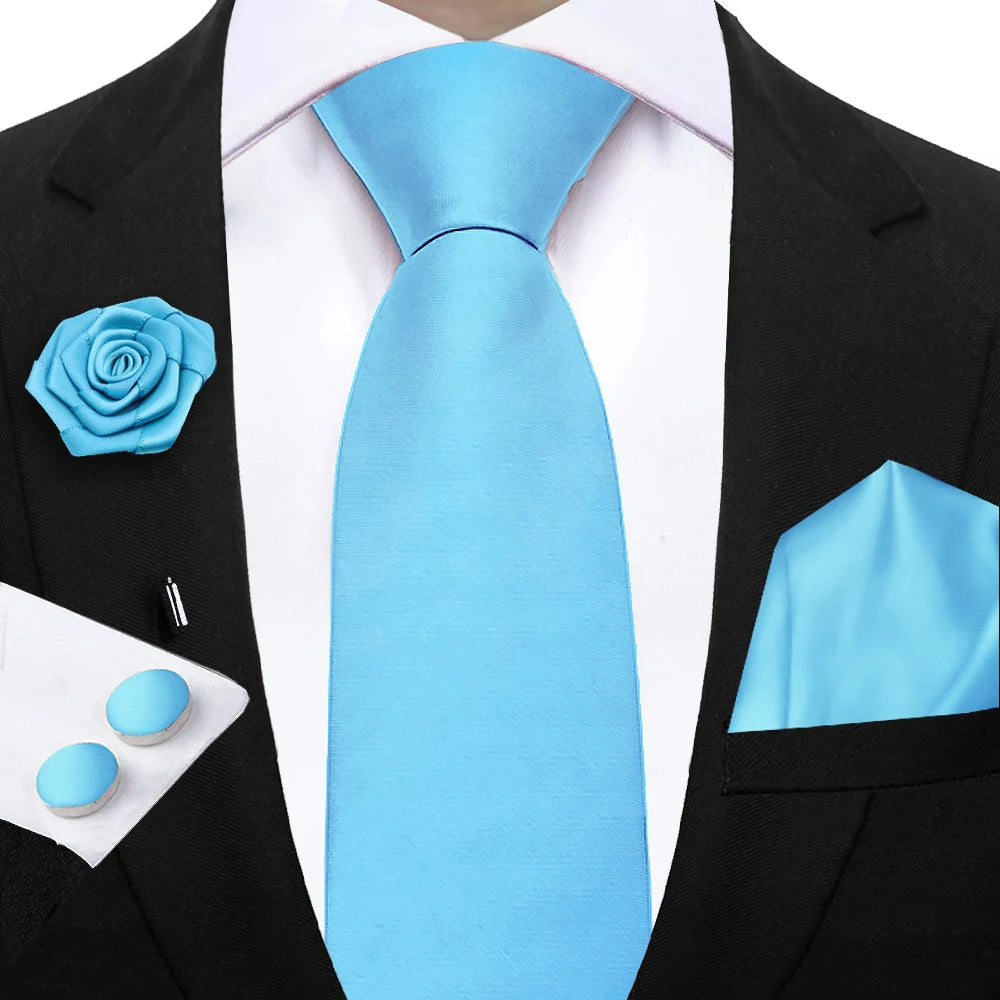 Women & Men Ties Solid NeckTie Pocket Square Brooch Set Men's Wedding Pink Blue Purple Tie Suit Accessories Fit Group Holiday Party