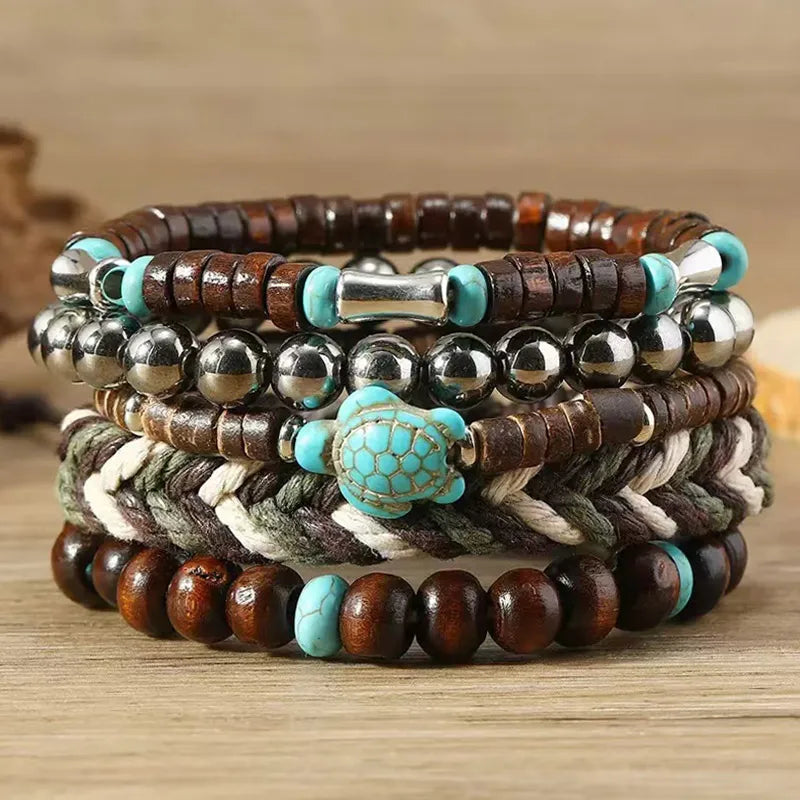 5pcs/set Fashion Vintage Rope Chain Bracelets For Men Multilayer Handmade Bracelet Jewelry Friendship Bracelets Men's Gifts