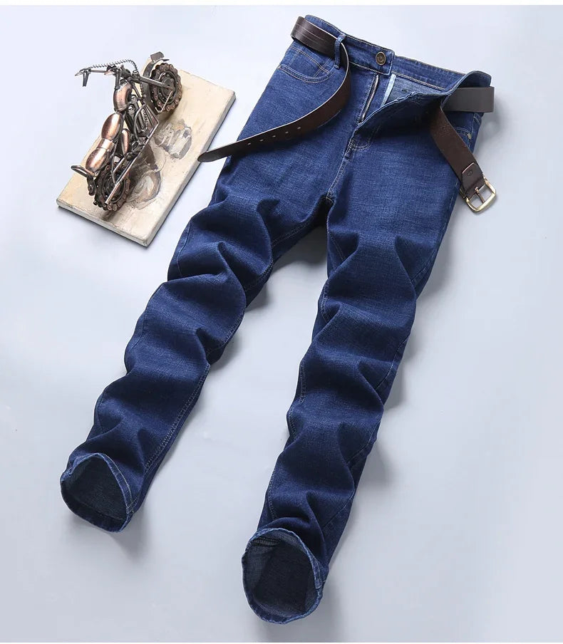 Men Fashion Straight Jeans Men 2025 New Stretch Slim Fit Pants Comfortable Soft Business Denim Trousers Male Brand Clothing