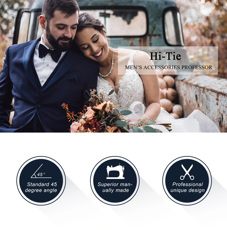 Hi-Tie Silk Mens Self Bow Tie Pocket Square Cufflink Set Butterfly Knot Jacquard Floral Paisley Bowtie for Male Wedding Business