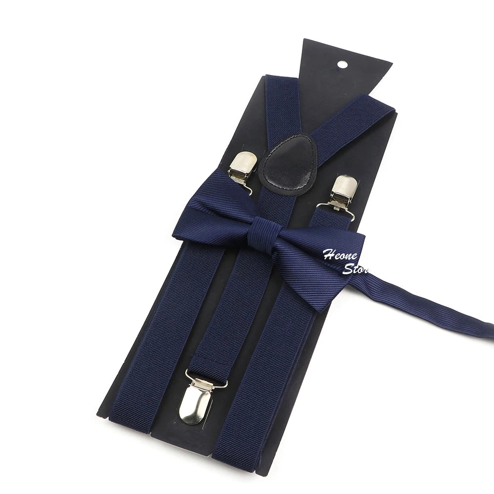 Hot Sale Suspender Bowtie Set For Men Boys Skyle Blue Royal Blue Navy Blue Elastic Adjustable Y-Back Braces Straps Accessory