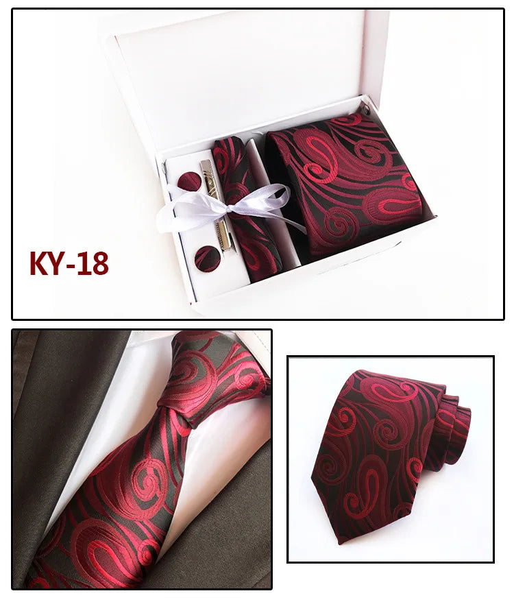 tie set for men gift box for men gravata luxury designer brand 8 cm Jacquard Necktie Pocket Square Clip cufflinks