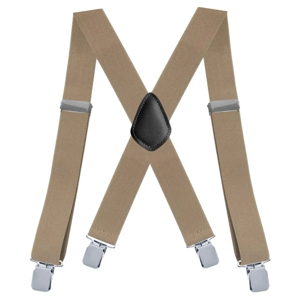 Suspenders for Men Work Heavy Duty Big and Tall 3.5cm Wide X Back with 4 Strong Clips Adjustable Elastic Trouser Braces Straps