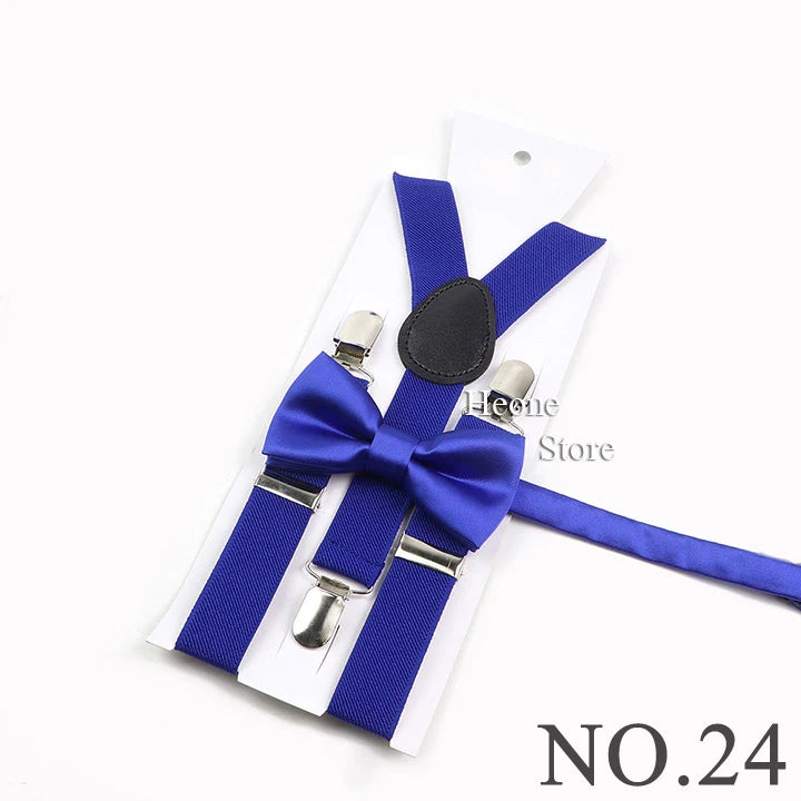 Hot Sale Suspender Bowtie Set For Men Boys Skyle Blue Royal Blue Navy Blue Elastic Adjustable Y-Back Braces Straps Accessory