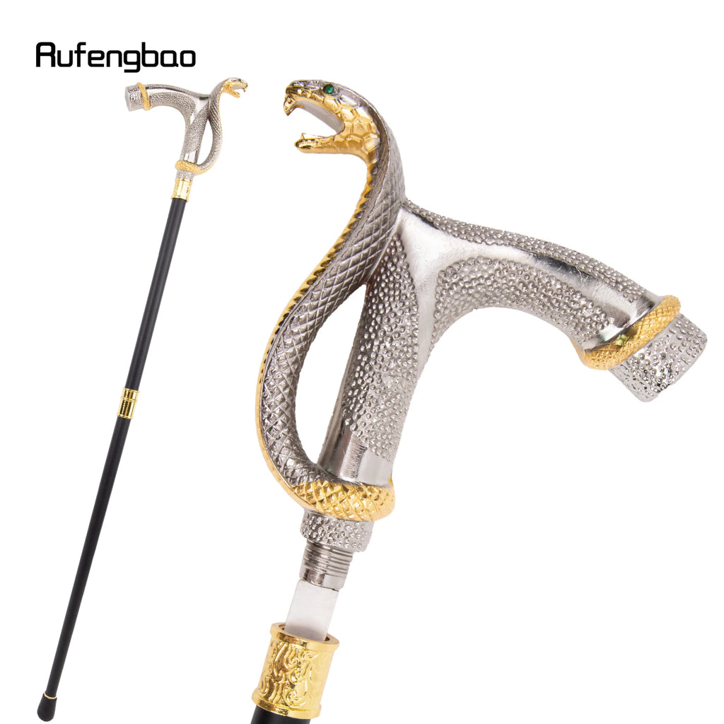 White Golden Cobra Head Fashion Walking Stick with Hidden Plate Self Defense Fashion Cane Plate Cosplay Crosier Stick 93cm
