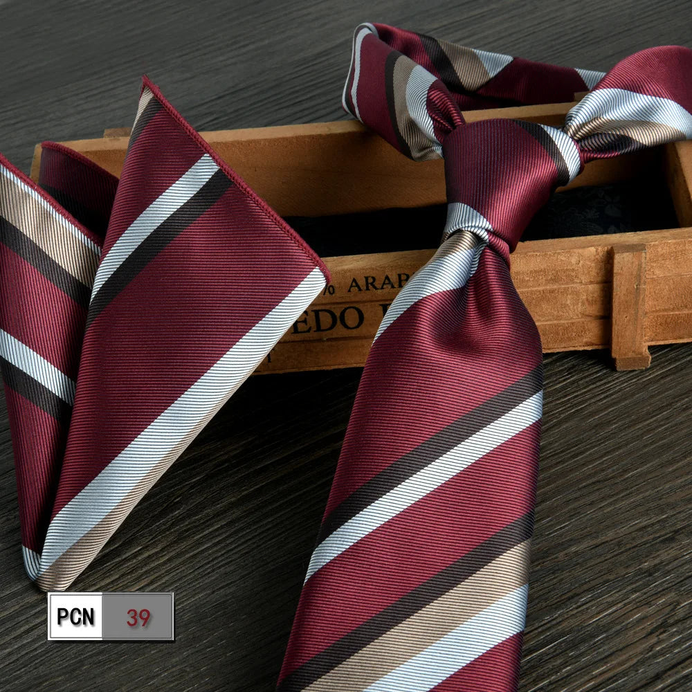 man tie set swine red 8cm Men's Formal tie and pocket square set 2-Piece Business Wedding burgundy ties for men and neckties man