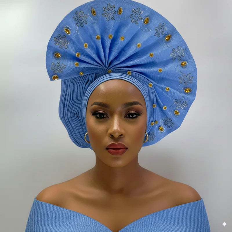 Latest Aso Oke Auto Gele Headtie Already Handmade African Cap Nigerian Wedding Gele Women Braid Turbans Ladies Head Wraps 9L0624