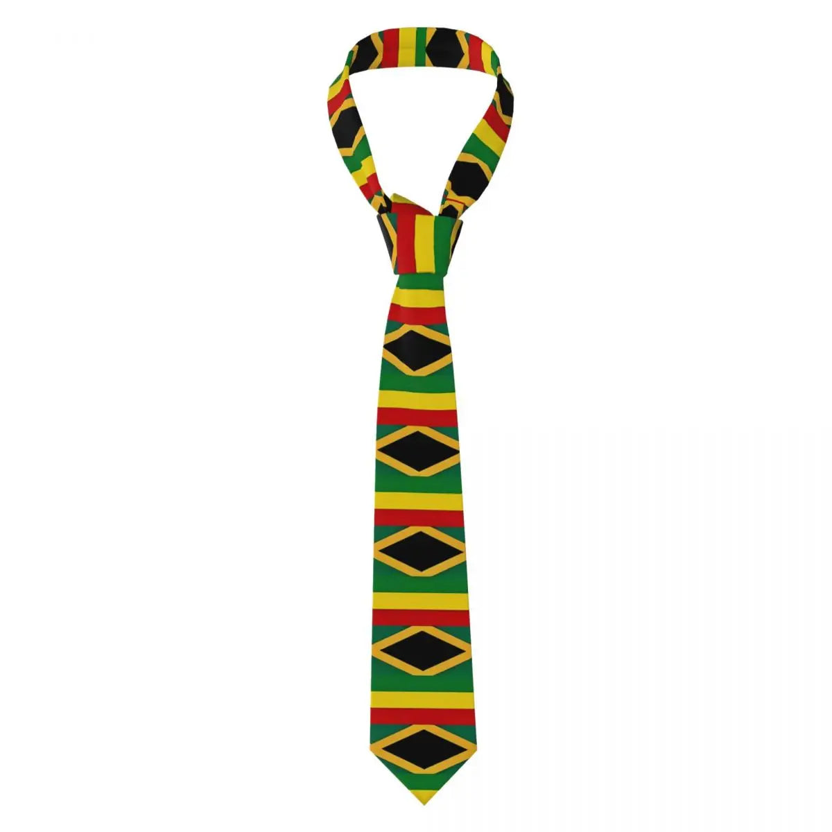 Jamaican Flag Tie green yellow red stripes Pattern Neck Ties Vintage Cool Collar Tie Adult Wedding Party Necktie Accessories