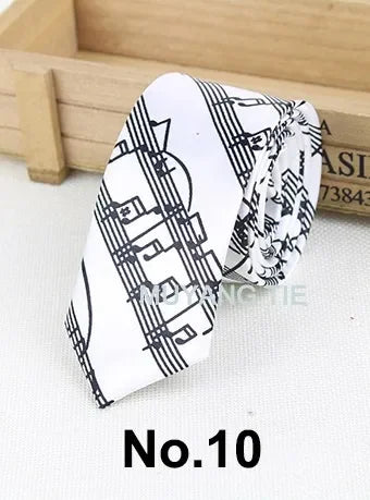 Classic Musical Notes Tie Neck Mens Skinny 5cm Zipper Neckties Red Black Blue White Color Slim Narrow Entertainment Party