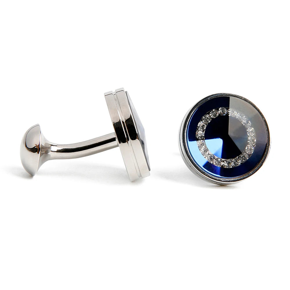 Cufflinks for Men TOMYE XK21S045 Luxury Crystal High Quality French Round Black Blue Formal Dress Shirt Wedding Cuff Links Gifts