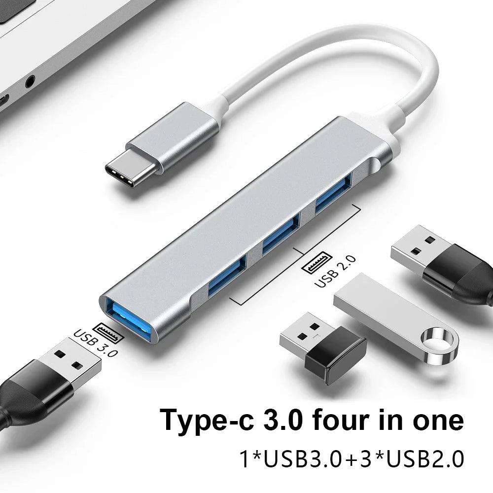 USB C Hub USB Hub 3.0 Type C Docking Station Aluminum 4-in-1 USB Expander, with 3 USB Ports and 1 USB C Port USB Distributor