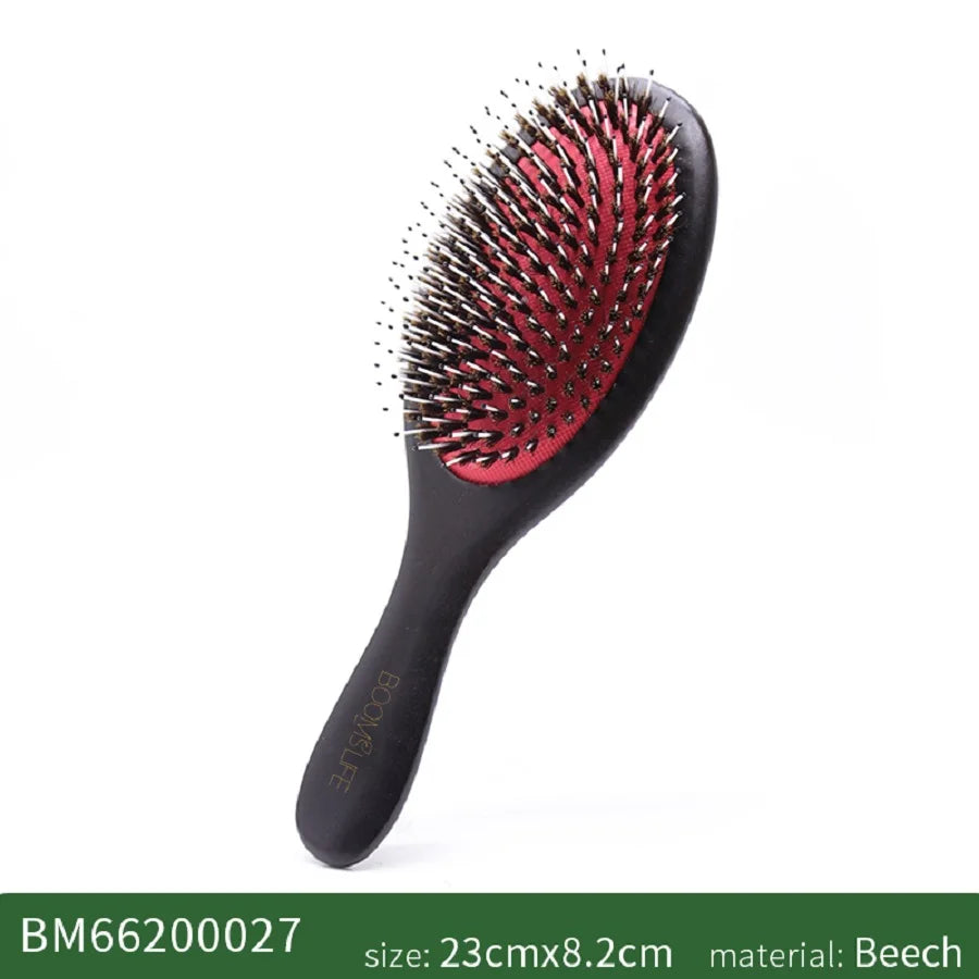 Boar Bristle Hair Brush Women Custom Name Detangling Hair Brush For Curly Hair Wooden Comb Head Scalp Massage Hair Comb