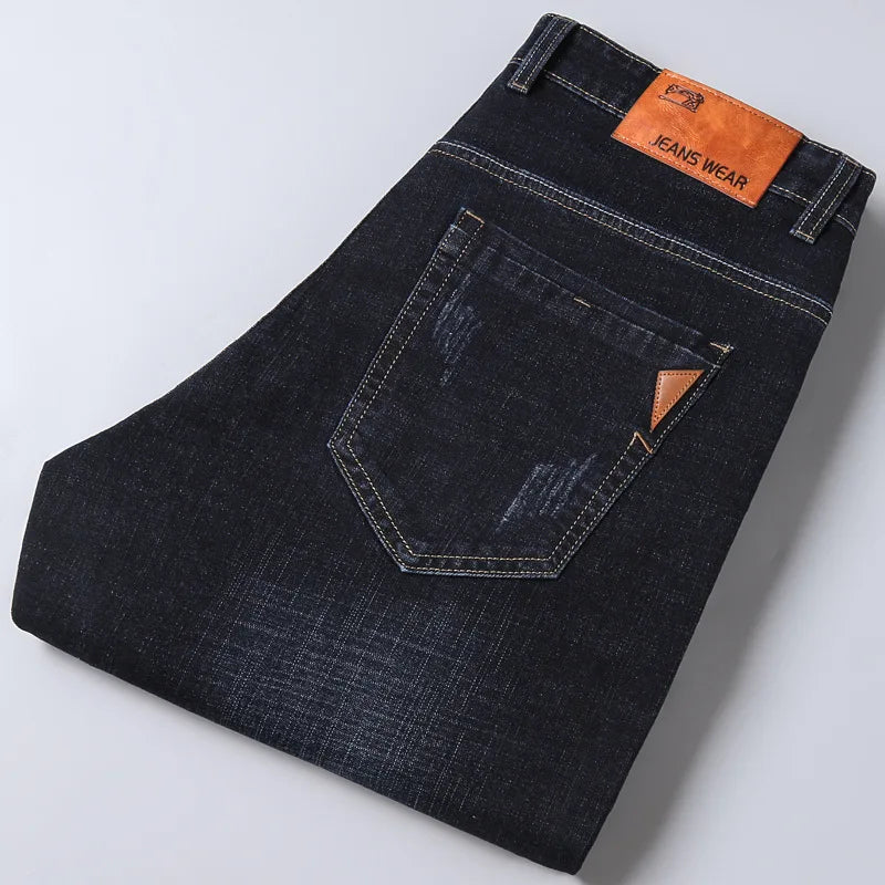 2025 Men NEW Men's Fashion Business Jeans Classic Style Casual Stretch Slim Jean Pants Male Brand Denim Trousers Black Blue Me