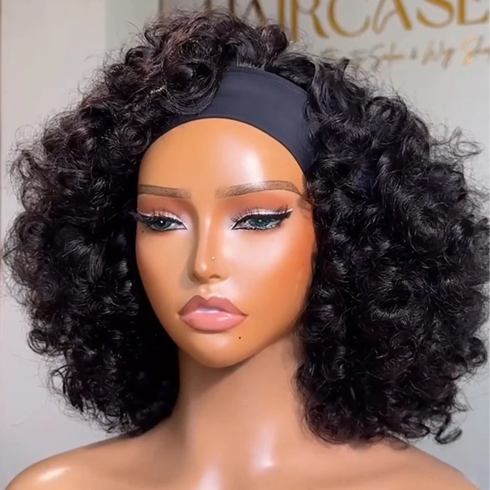 10-18 Inch Headband Wig 100% Human Hair Bouncy Curly 300/400 High Density Wigs Full Machine Made Wigs For Women Human Hair Wigs