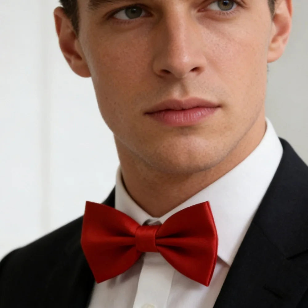 Classic Solid Color Bow Ties for Men & Children, Fashion Bowtie in Green Red Black White, Wedding Party Neck Tie Accessories