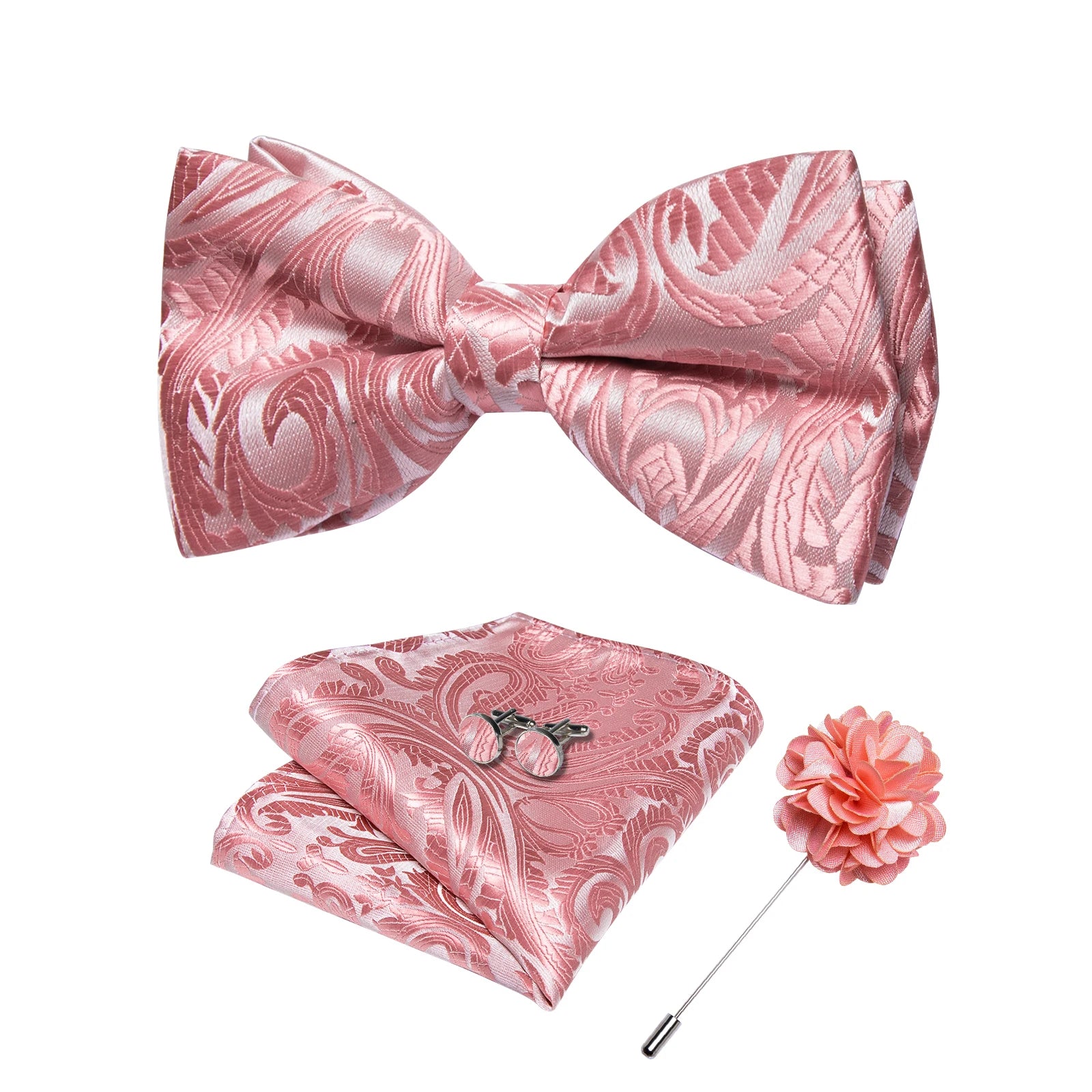 Wedding Bow Tie for Men Classic Red Pre-tied Bowtie Cufflinks Corsage Set for Party Butterfly Knot Gift Man Accessories