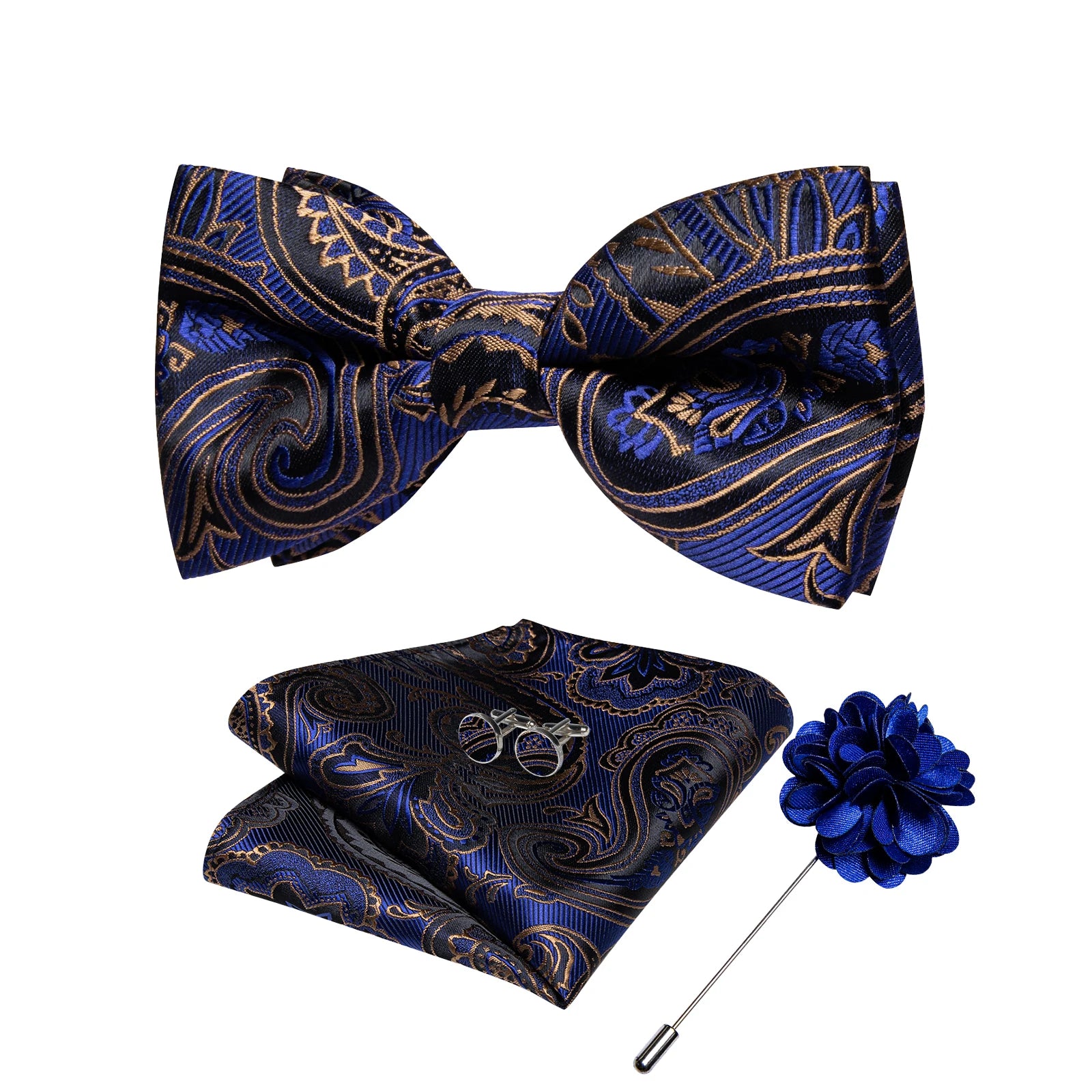 Wedding Bow Tie for Men Classic Red Pre-tied Bowtie Cufflinks Corsage Set for Party Butterfly Knot Gift Man Accessories