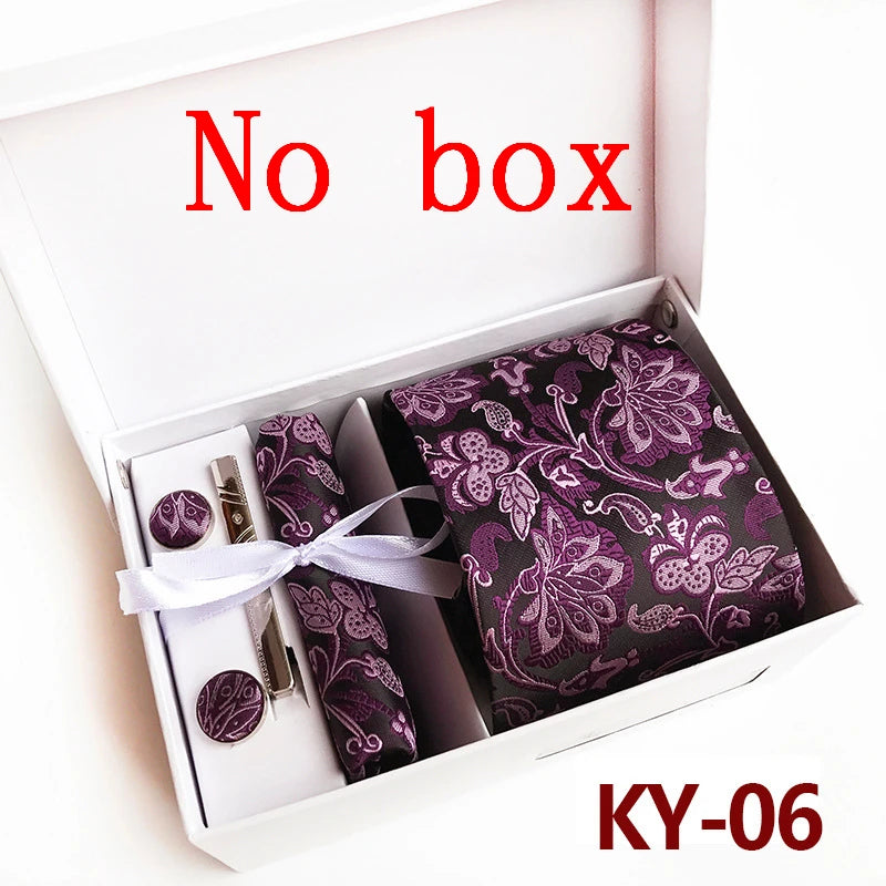 tie set for men gift box for men gravata luxury designer brand 8 cm Jacquard Necktie Pocket Square Clip cufflinks