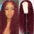 Burgundy Colored Human Hair Wig Deep Wave 13x4 Lace Frontal Wigs HD Transparent Lace Curly Hair Wig for Women